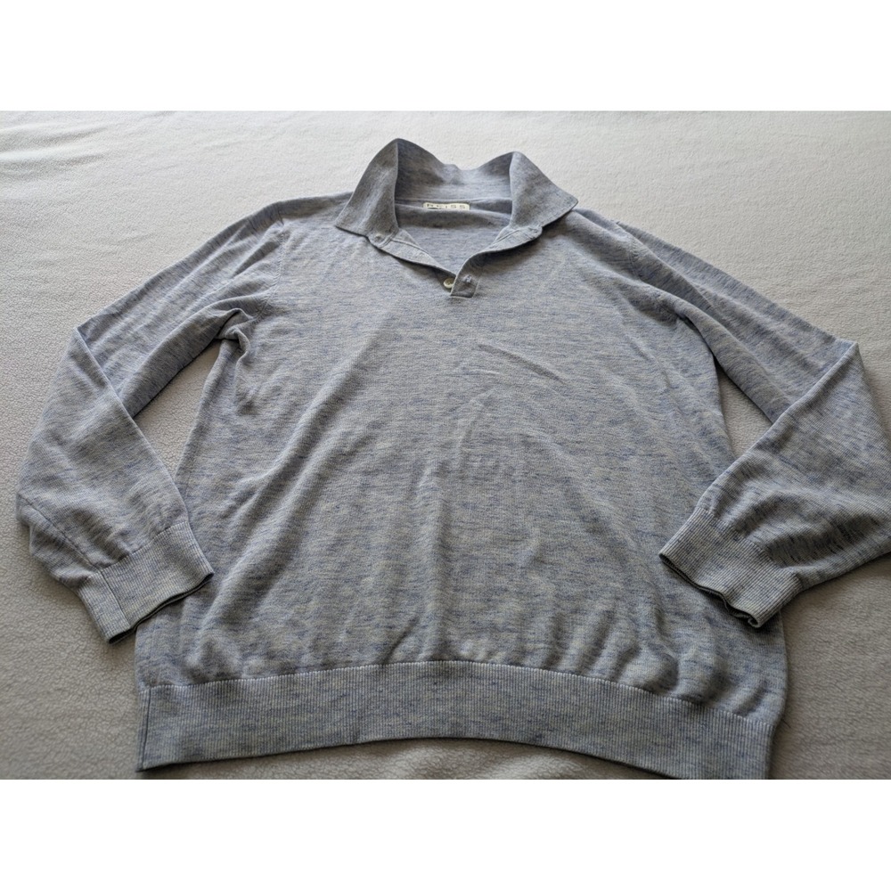 Reiss Shirt Mens Large Blue Wool Blend Long Sleeve Jumper Polo Knit Sweater‎